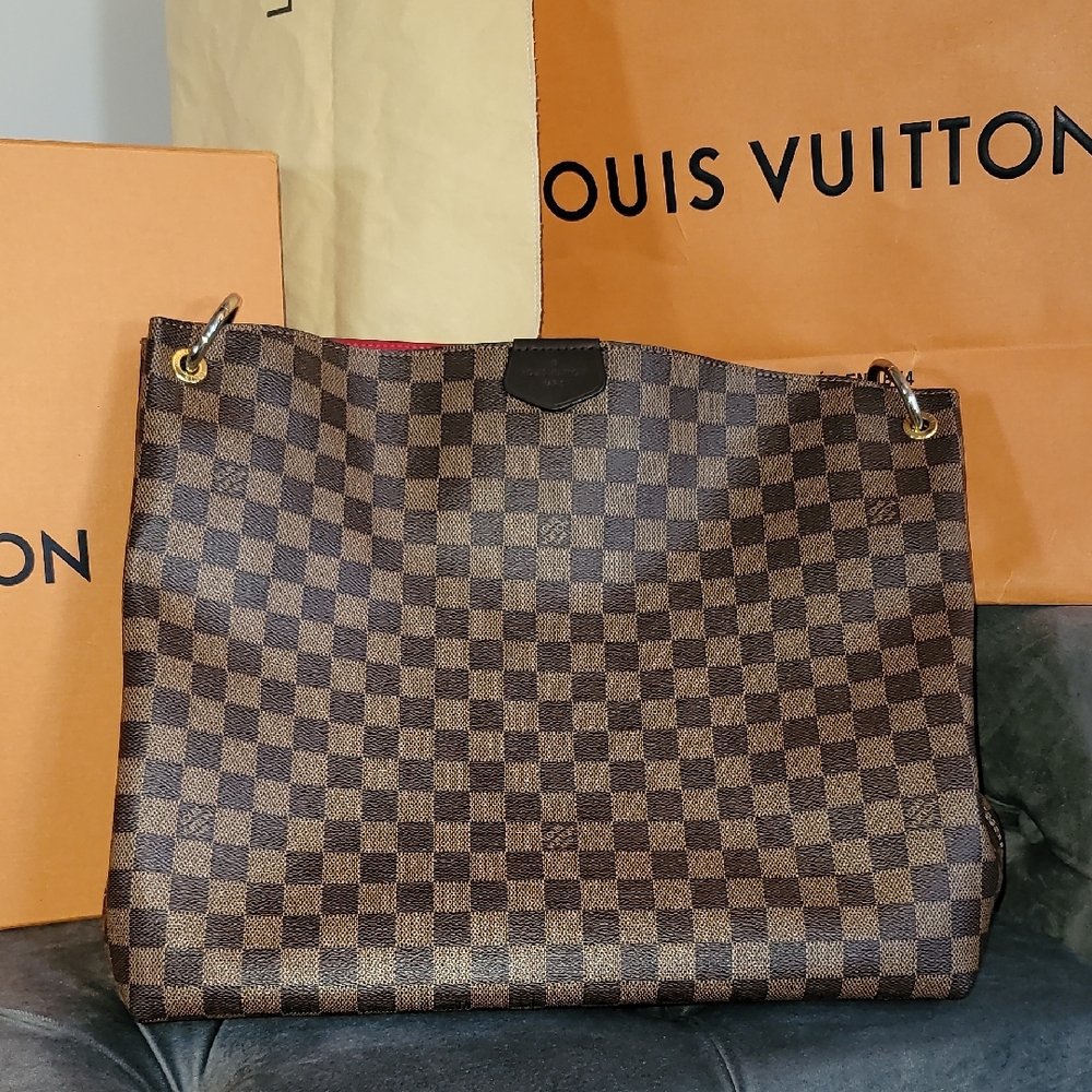 Louis Vuitton MM Damier Ebene Shoulder Bag Brown